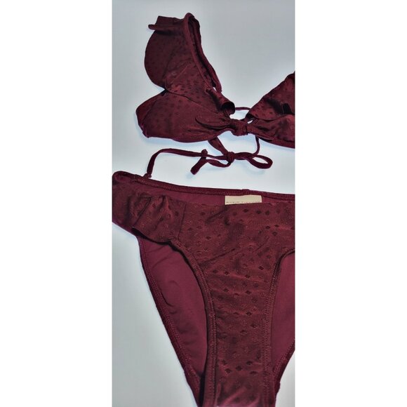 Robin Piccone Bikini Swim Top M Color Burgandy Bottom Mid Rise Floral Sz M - Picture 4 of 9